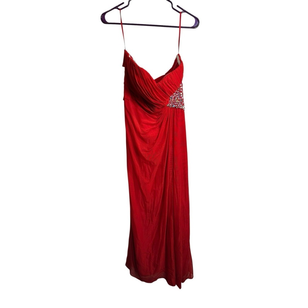 xscape womens red formal strapless prom‎ dress size 10 P long maxi